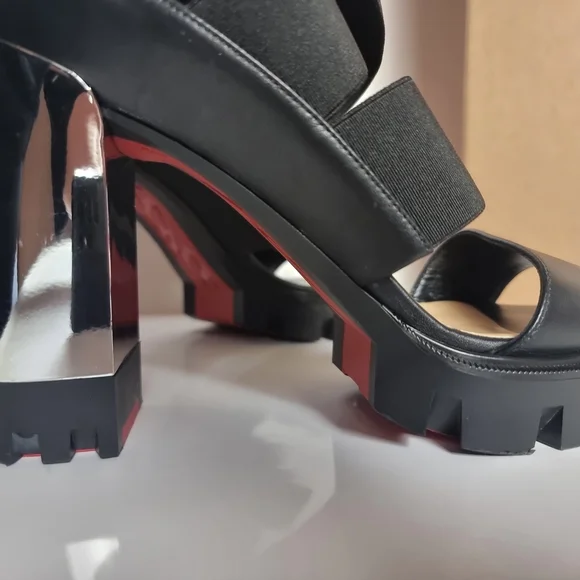 Christian Louboutin Patrouiagoma Platform Black & Nickel Sz. 38 W/elastic Straps - Picture 11 of 14